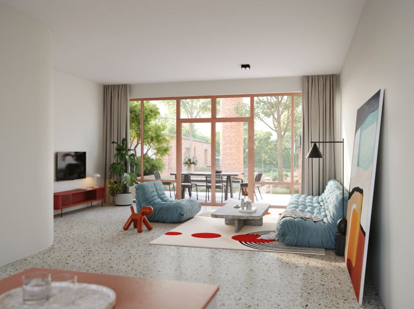 Parkwoning met privatieve tuin in een reconversieproject van een voormalige textielfabriek met aangename terrassen en gemeenschappelijke tuin.&lt;br /&gt;
&lt;