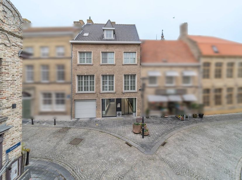 Le bâtiment commercial avec une maison spacieuse est situé dans la Vleeshouwersstraat à Furnes. La finition de haute qualité, le garage, l&#039;ascenseur e