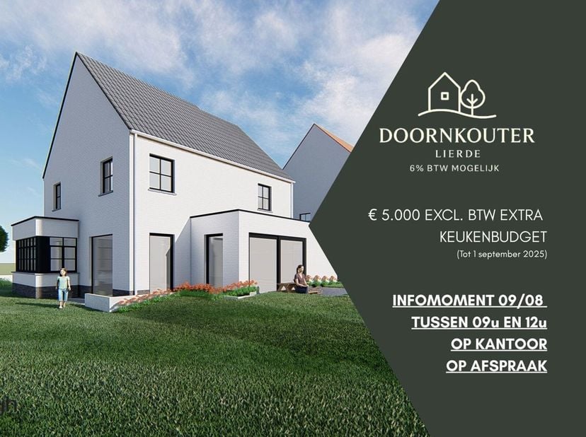 6% BTW MOGELIJK*!! - euro 5.000 excl. btw extra keukenbudget tot 1 september&lt;br /&gt;
Ontdek het charmante Project Doornkouter op de rand van Lierde en O