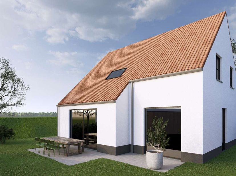 Élégante maison neuve (villa) sur un terrain de 442 m² avec 3 chambres, garage intérieur avec rangement et allée privée. Cette maison individuelle à v