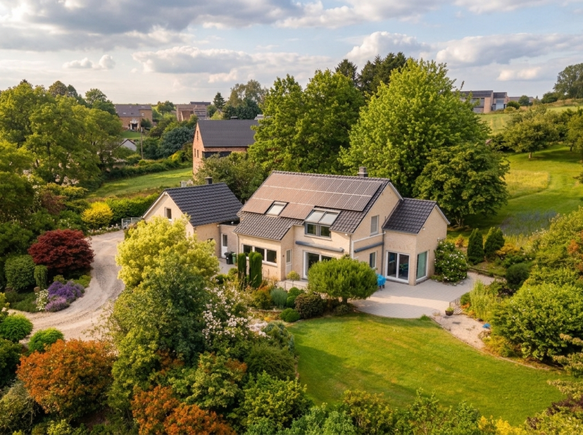 SOUS SOL de ± 40m² :<br />
- Cave 1 de ± 16,5m² sur béton,<br />
- Cave 2 de ± 15m² sur béton,<br />
REZ DE CHAUSSEE de ± 183m² :<br />
- Hall d'entré
