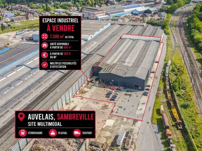 Entrepôt industriel à vendre — Auvelais (Sambreville) | À partir de 650 m² jusqu'à 7.200 m²<br />
Prix à partir de 550 €/m² — Surface modulable selon