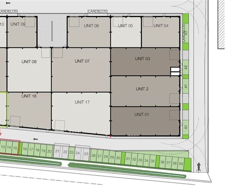 TE HUUR | 4 PARKEERPLAATSEN TE DENDERMONDE<br />
Gelegen aan de ingang/rand van het KMO industriepark Hoogveld "Business park", langs de N17, dit is