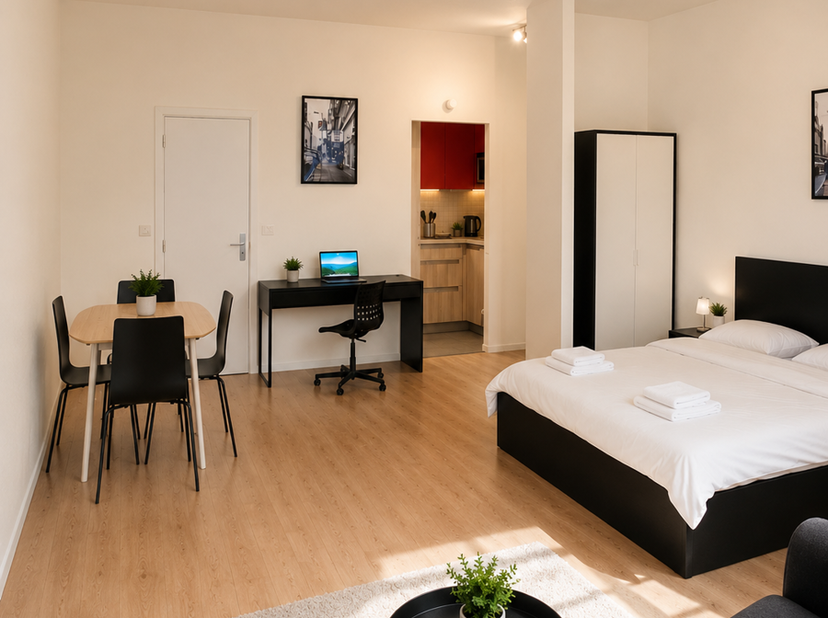 Deze instapklare studio van 55 m² bevindt zich op de gegeerde Plantin en Moretuslei, een centrale ligging met vlotte verbindingen naar het stadscentru