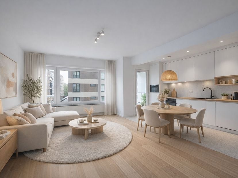 Découvrez cet appartement entièrement rénové avec deux chambres, situé au deuxième étage de la résidence Royal Plage, dans la Koningsstraat à Ostende.