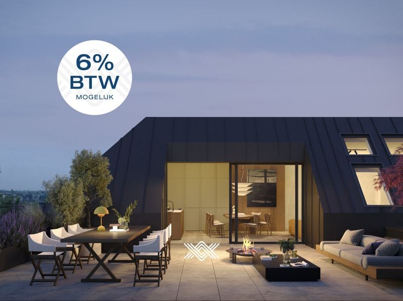 Deze penthouse van 163 m² beschikt over een lichtrijke woonruimte met zuid georiënteerd terras van liefst 20 m² met uitzicht op de Gentse Skyline en n