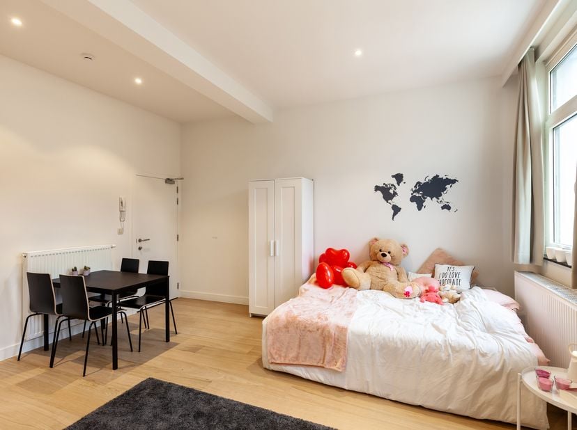 * ENKEL STUDENTEN* <br />
Deze leuke studentenstudio van 28m² met eigen sanitair en eigen geïnstalleerde keuken bevindt zich op de derde verdieping in