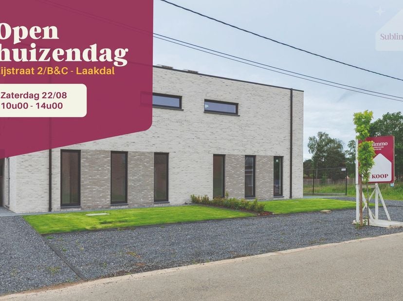 OPEN HUIZENDAG | 22 augustus | 10u–14u<br />
Ontdek onze 2 prachtige nieuwbouwwoningen in Laakdal!&amp;nbsp;<br />
Kom vrijblijvend langs en ontdek zelf d