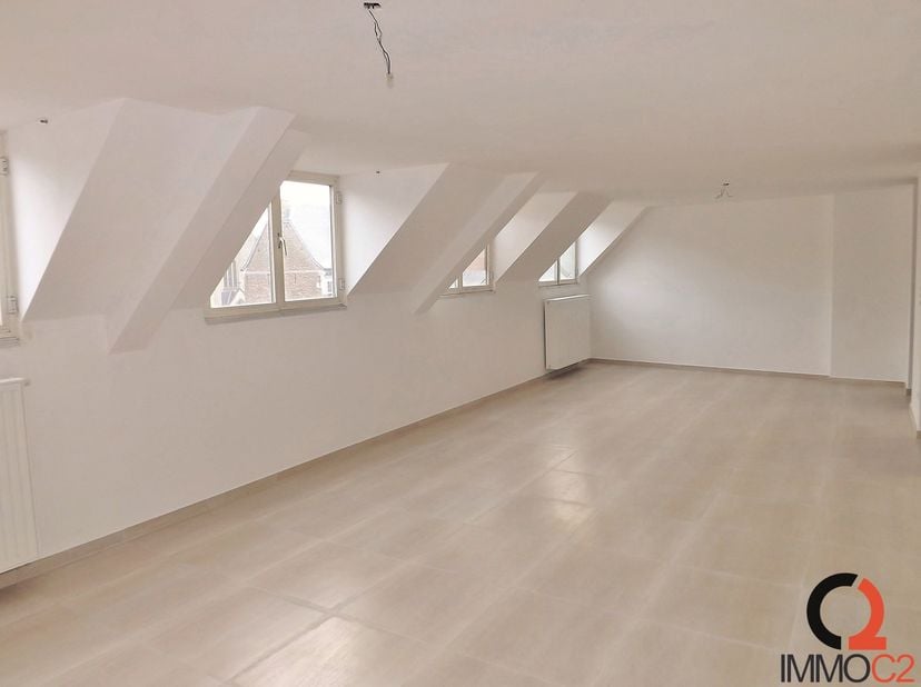 Ruim appartement (116 m²) met veel lichtinval gelegen in het centrum op de markt van Bilzen<br />
Indeling<br />
+ Inkomhal<br />
+ Grote woonkamer me
