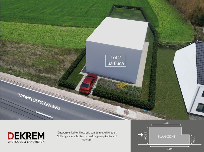 Mooi perceel bouwgrond, palende achteraan aan een uitgestrekt agrarisch gebied en geschikt voor het oprichten van een vrijstaande woning met een gevel