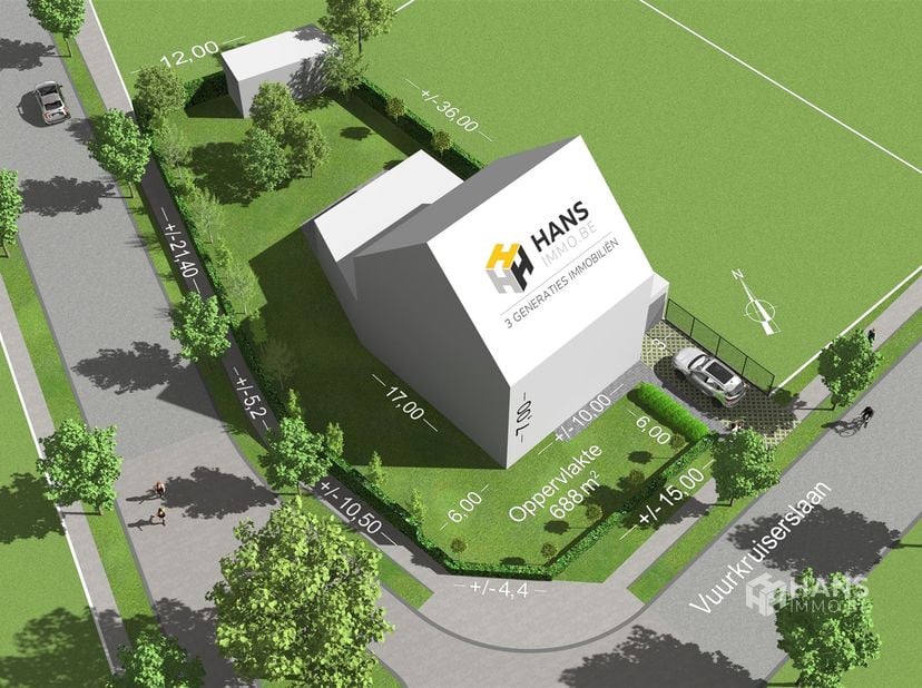 Perceel van 688m² op top locatie in Kalmthout vlakbij het het winkel centrum De Beek!! Grond voor open bebouwing bekijk impressies op www.hansimmo.be