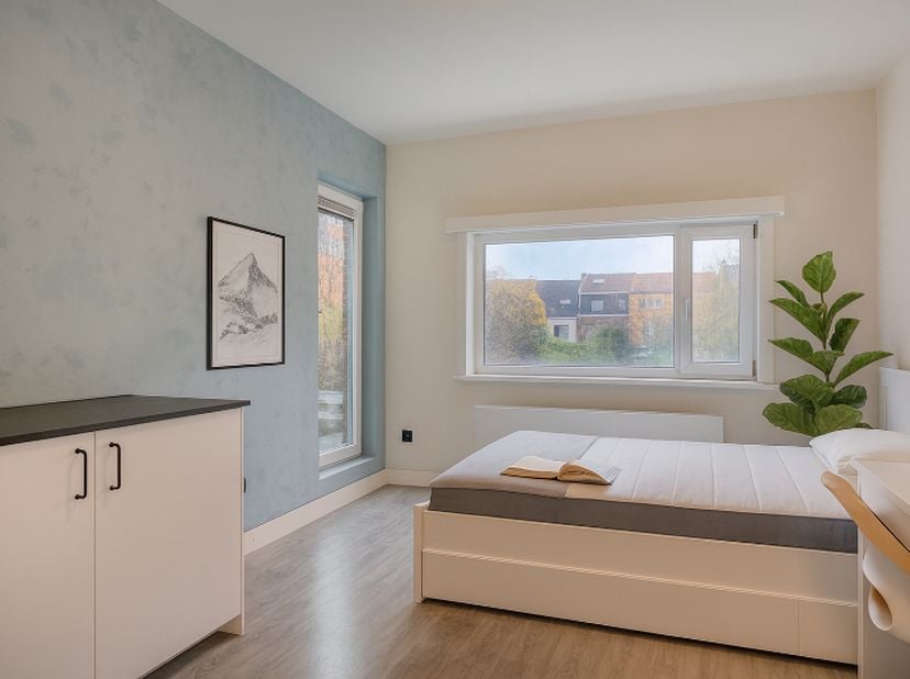 Ontdek deze aangename en praktische studentenkamer van 15,81 m² in het volledig vernieuwde studentencomplex Student Home, gelegen aan de Jan Delvinlaa