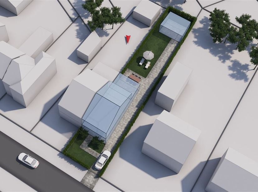 Bouwgrond van 4a77ca geschikt voor een halfopen bebouwing, met reeds vergunde plannen en aangelegde kruipkelder<br />
Omgeving: <br />
+ Lokale voorzi