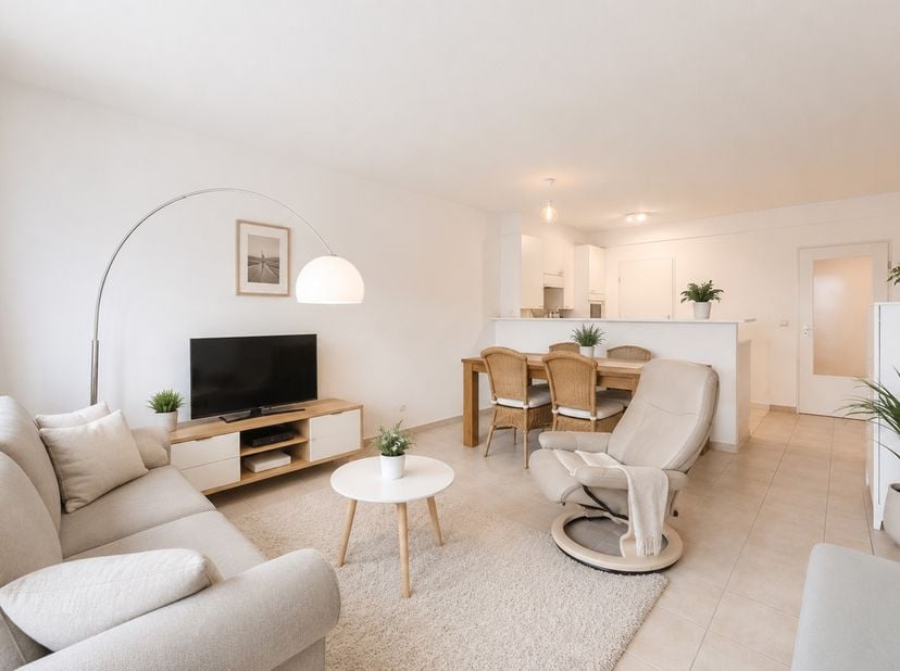 Cet appartement de 2 chambres, prêt à emménager, est situé au quatrième étage de la résidence Marina Mercator, au cœur de la ville, à proximité des co