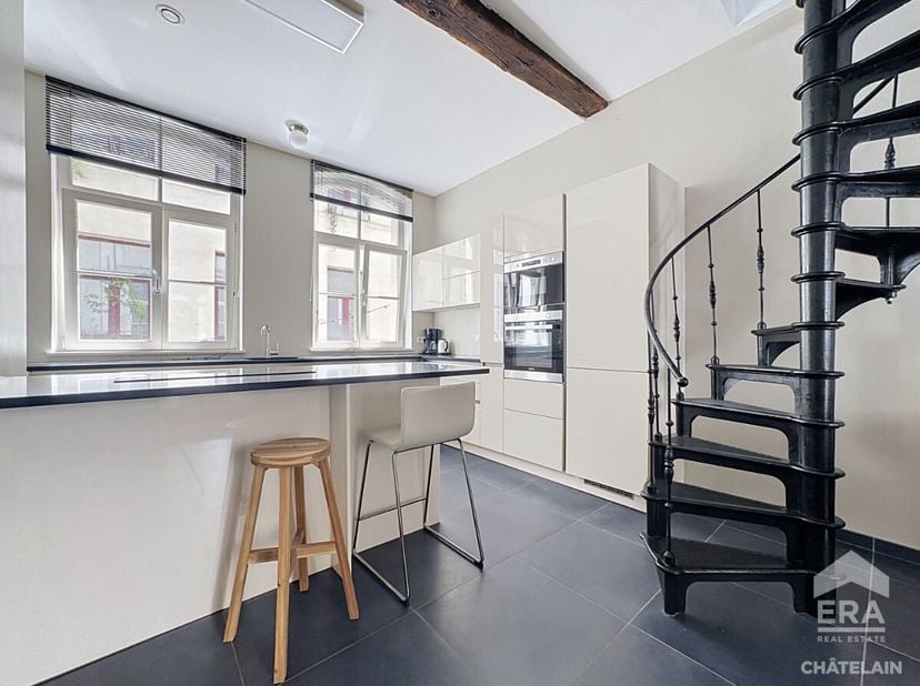 Ideaal gelegen in de Rue des Dominicains, een voetgangersstraat in het hart van de Vijfhoek, zal deze schitterende gemeubelde duplex u bekoren door zi