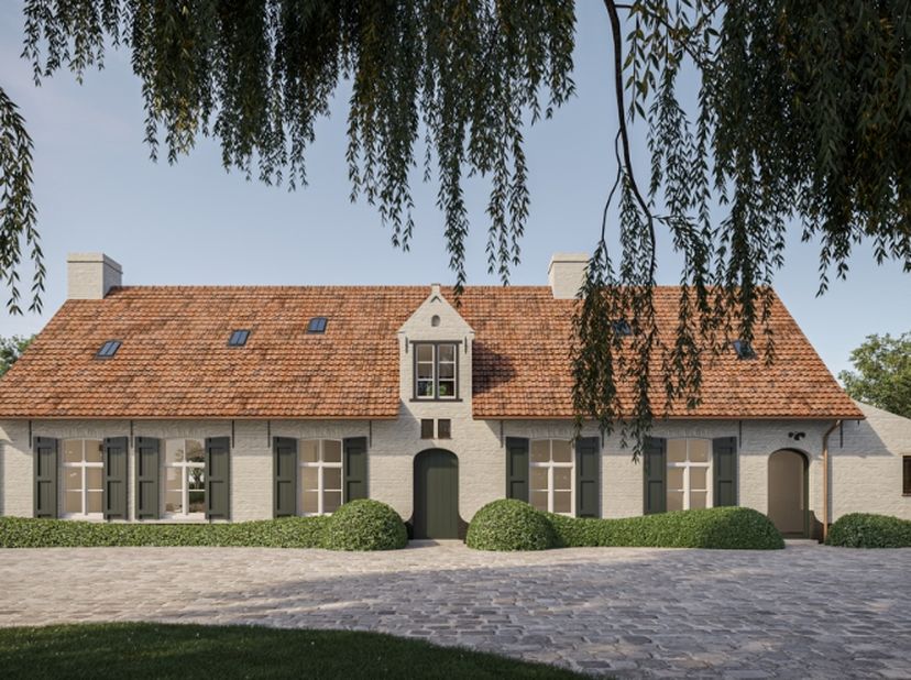 Op een idyllische locatie, op de grens tussen Moorslede en de Zilverberg, vind je deze nieuw opgetrokken, volledig onderkelderde casco hoeve.<br />
De