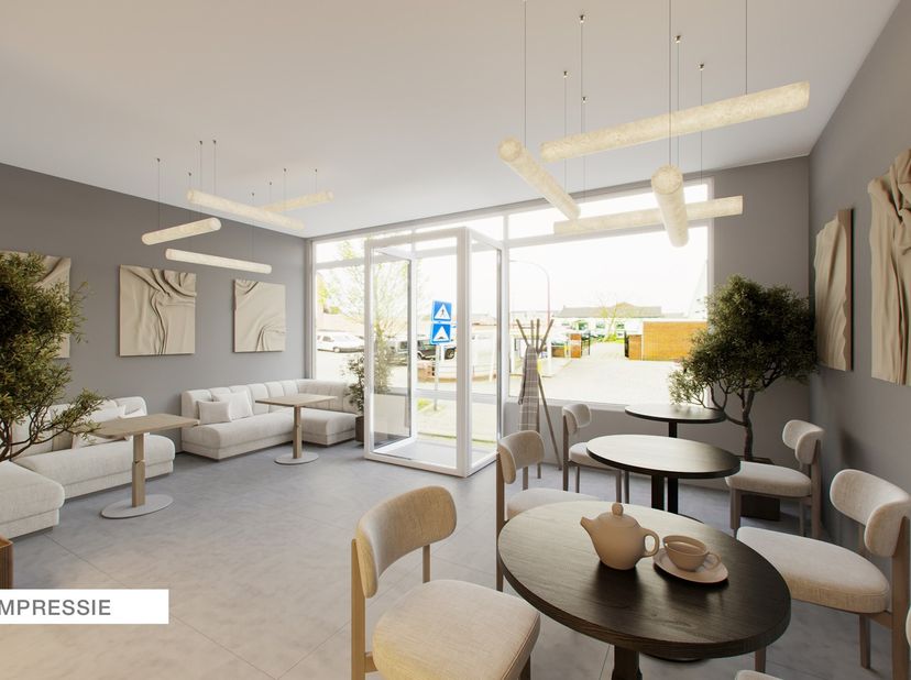 Unieke opportuniteit te centrum Sint-Lenaarts. Op twee percelen gelegen, maar in één geheel verkocht, een handelswoning vooraan bestaande uit een voor