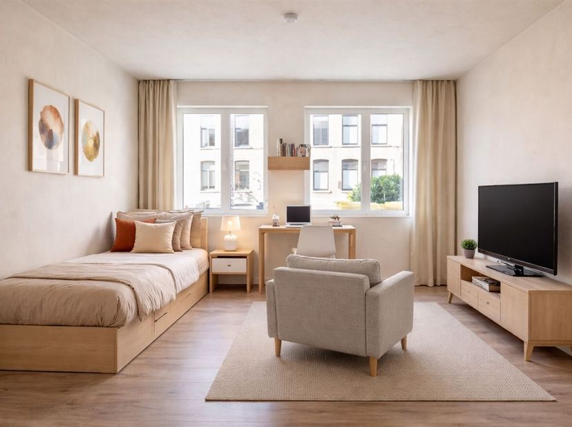 Deze gezellige studio is gelegen op een uitstekende locatie in de Kroonstraat te Lier, op wandelafstand van alle noodzakelijke voorzieningen zoals win