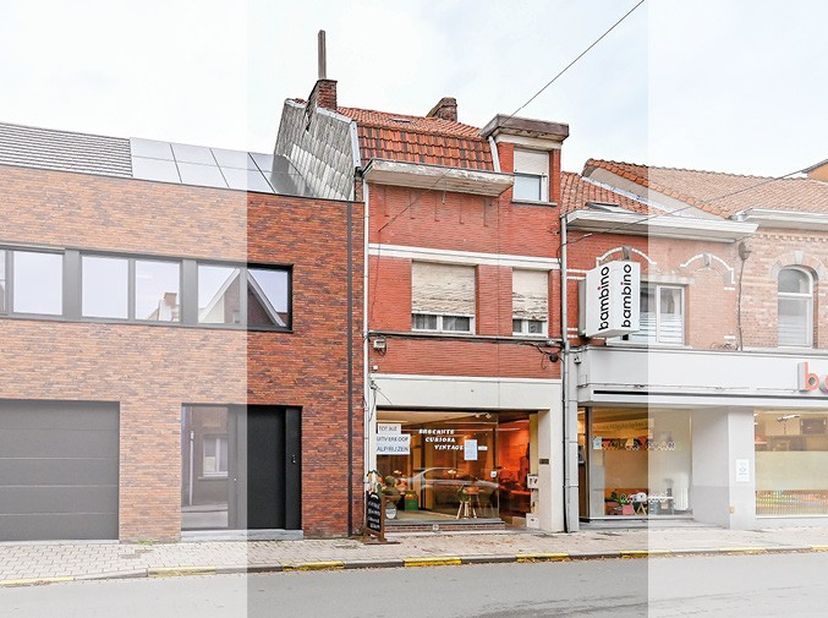 Deze opbrengsteigendom bestaat uit een handelspand met achterliggende woonst van ca. 228 m² (volgens EPC-attest), een appartement én zeer ruime garage