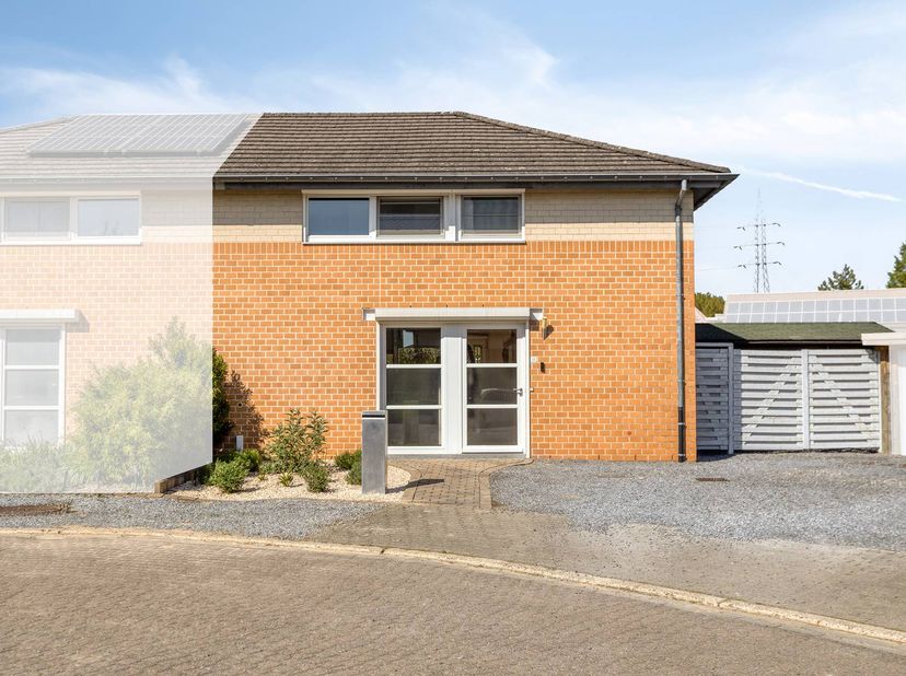 Deze halfopen gezinswoning met 3 slaapkamers en een bewoonbare oppervlakte van 123 m² is erg rustig gelegen, op het einde van een doodlopende straat.