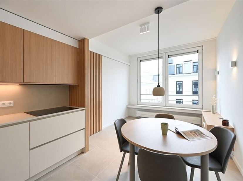 Prachtig gerenoveerd 1-slaapkamer appartement, centraal gelegen in de befaamde Huidevettersstraat in het hartje centrum Antwerpen boven winkelgalerij