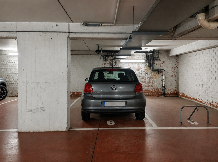 Ce parking (n° 6) est situé au sous-sol de la résidence « Golden Beach », Zeedijk 25 à Middelkerke. Le parking souterrain est accessible via la Roger