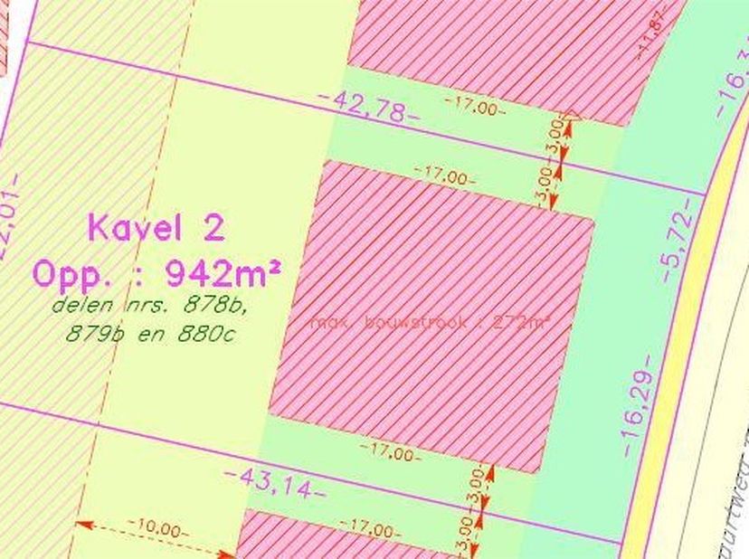 BOUWGROND VOOR OPEN BEBOUWING -<br />
<br />
Bouwgrond voor open bebouwing met een totale oppervlakte van 942 m², en een breedte van 22 meter langs st