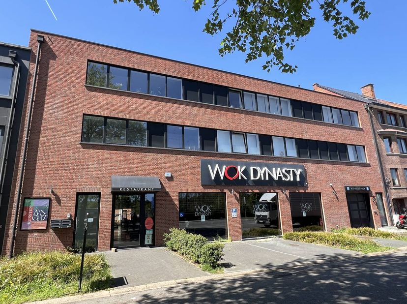 Ruim commercieel gebouw voor handel (showroom), kantoren of praktijkruimte,  met 13 ondergrondse parkings, 3 buitenparkings en 3 duplex-appartementen