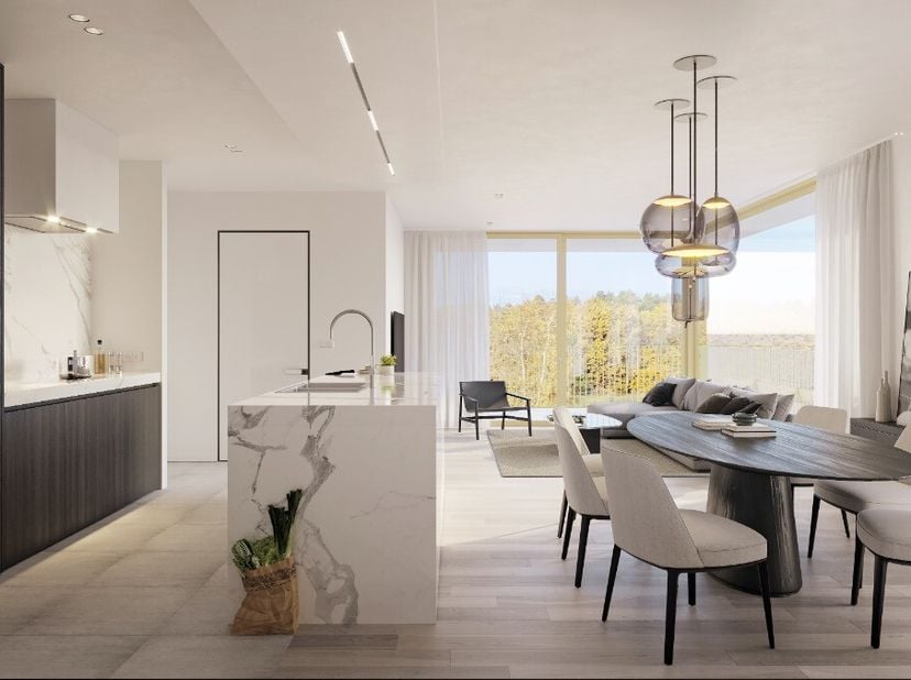Residentie Blue Barrier: Heerlijk genieten met zicht op natuur en water in Lommel:Prachtig nieuwbouwappartement met één slaapkamer en terras, aan het
