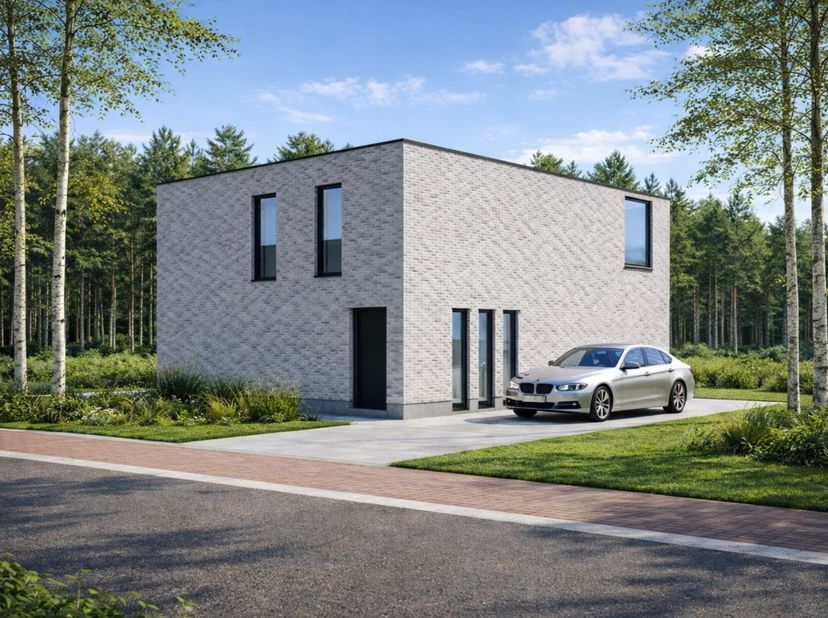 Aan de Eug. de Grootelaan in Houthulst wordt deze moderne, vrijstaande villa aangeboden op lot 2, een ruim hoekperceel van 687 m² grenzend aan de Voge