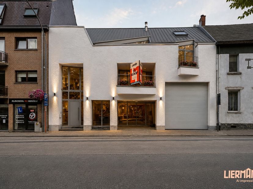 In het centrum van Herzele vind je dit uitzonderlijk handelspand met een enorme loods, magazijn, ruime garage én een comfortabele woonst erboven in ee