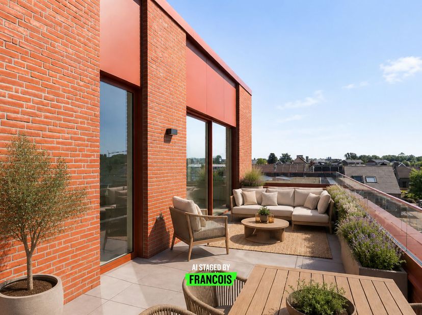 Dans le projet neuf et élégant Eilandpark à Sint-Lievens-Houtem, à distance de marche du centre, se trouve ce penthouse exclusif et fini avec des maté