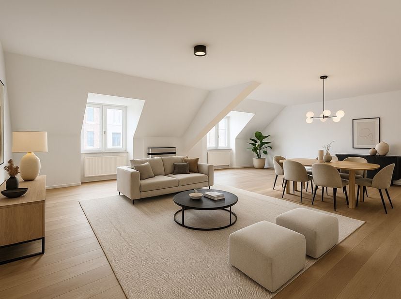 Dit ruime appartement van 150m² ligt in het hart van Doornik, op enkele stappen van de Grote Markt.<br />
Het biedt uitzonderlijke ruimte, veel lichti