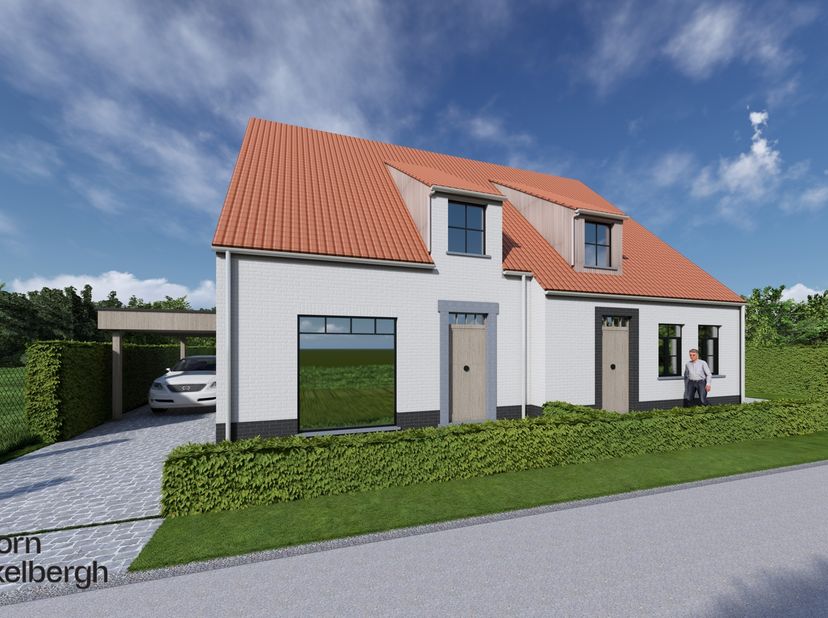 Rustig gelegen halfopen nieuwbouw woning op wandelafstand van het centrum te Eernegem.<br />
Deze woning op een een mooi perceel omvat een inkom met g