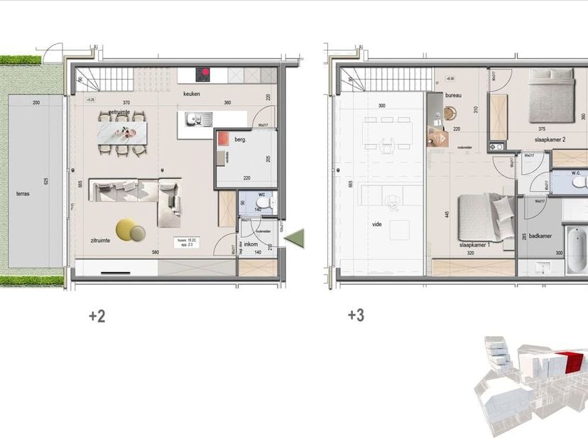 Duplex loft 0203 is gelegen op de tweede en derde verdieping van Residentie Melrose Place en heeft een totaal oppervlakte van 116,08 m² met daarbij ee