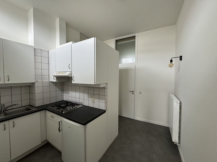 1 persoons appartement / studio, gelegen in de Raas van Gaverestraat. Gerenoveerd, met 1 kitchenette met gaskookplaat en kleine frigo.  Eenpersoons sl