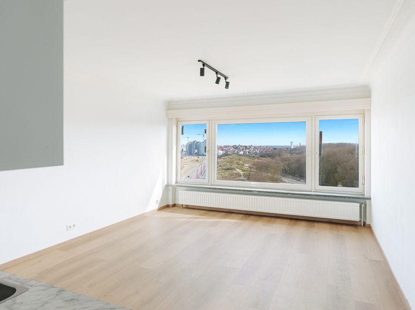 Au 8e étage se situe cet agréable appartement de deux chambres, bénéficiant d’une vue sur mer et d’une vue dégagée sur le Directeur-Generaal Willemspa