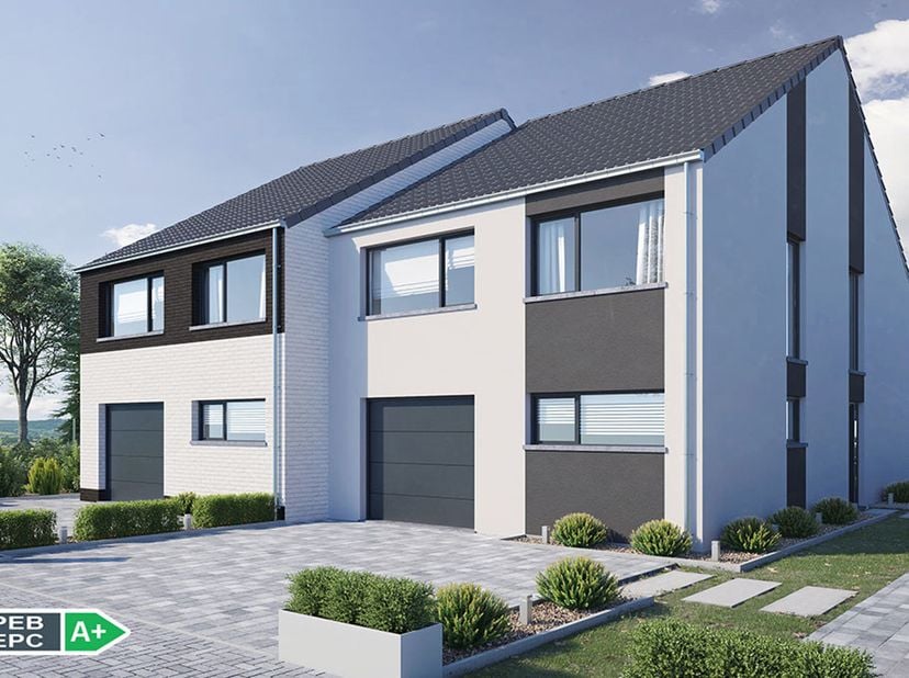 Deze zéér energiezuinige nieuwbouwwoning met energiepeil cat A+ kan voor u gebouwd worden volgens de meest energiezuinige norm dankzij warmtepomp (luc