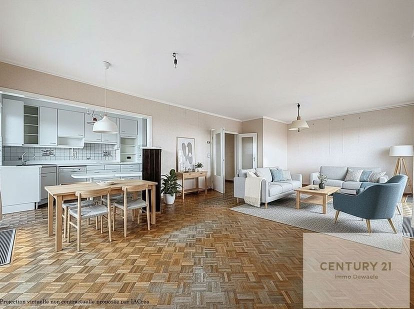 Century 21 Immo Dewaele vous présente dans la résidence 'Arc-en-Ciel', face au Parc du Sheutbos : un lumineux appartement en angle (3 côtés) de 3 cham