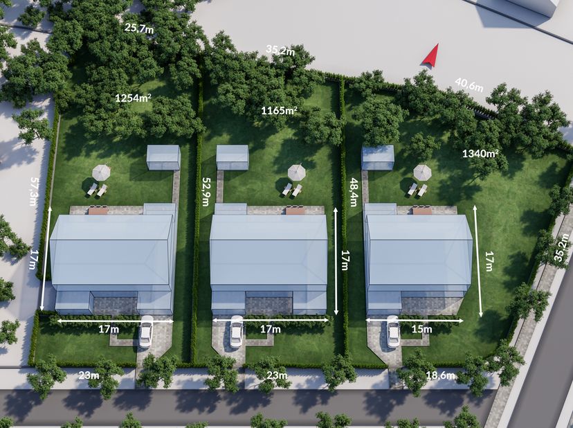 Verkaveling van drie loten voor vrijstaande eengezinswoningen in de Taxandrialaan in Beerse, een rustige eenrichtingsstraat, bereikbaar vanuit de Dage