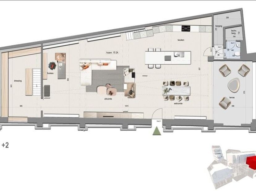 Deze duplex loft bevindt zich op de tweede en derde verdieping van Residentie Melrose Place en heeft een totaal oppervlakte van 244,27 m² met daarbij