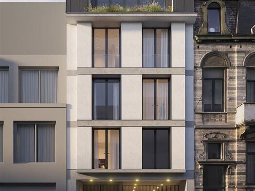 Prachtig nieuw atelierhuis (+/- 234 m2) met terrassen (24 m2) dat huisvesting en professionele activiteit combineert op een binneneiland, een integraa