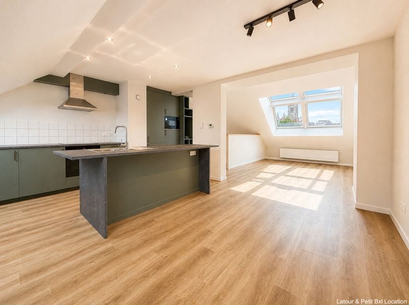 ETTERBEEK, à proximité de la place Saint-Antoine et du parc du Cinquantenaire, ce charmant APPARTEMENT (2ch/2sdb) DUPLEX inversé de ±137m² de première
