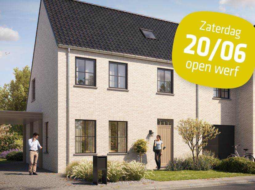 Lot 43 is een halfopen bebouwing in de klassieke stijl. GELIJKVLOERS : inkom, wc, zeer ruime living (35 m²) met open keuken en ruime berging. EERSTE V