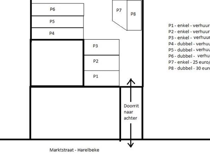 Indien er een professioneel huurt, komt er BTW (21%) bij.<br />
HP : 35 euro/m - parking 7 - Doorgang van de toegang heeft een hoogte van 2,18 meter.<