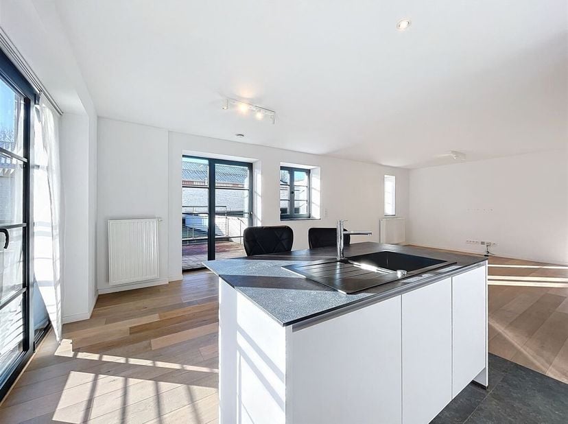 Quartier des Palais Outre-Ponts - magnifique appartement +/- 120m²  2 chambres + terrasse. Composé comme suit : Hall dentrée avec espace vestiaire, un