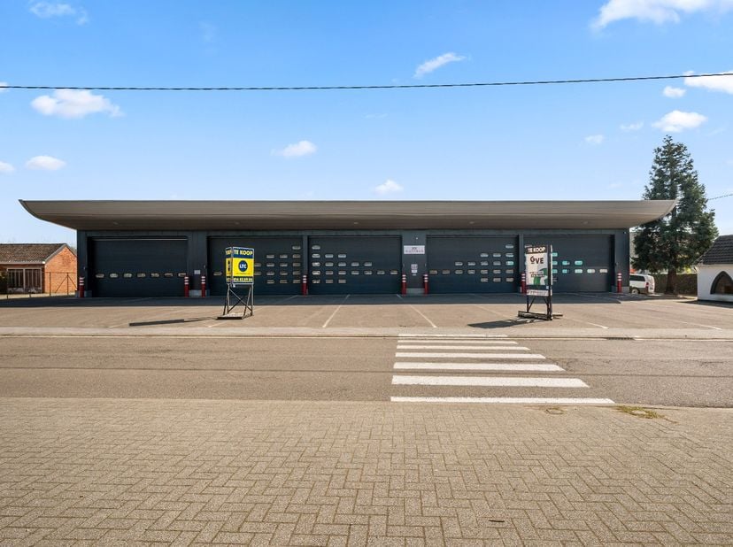 Deze zeer goed bereikbare hangaar / opslagplaats heeft een bruto opp van 1255 m² (netto 1216,3) momenteel opgedeeld in een stelplaats voor bussen en e