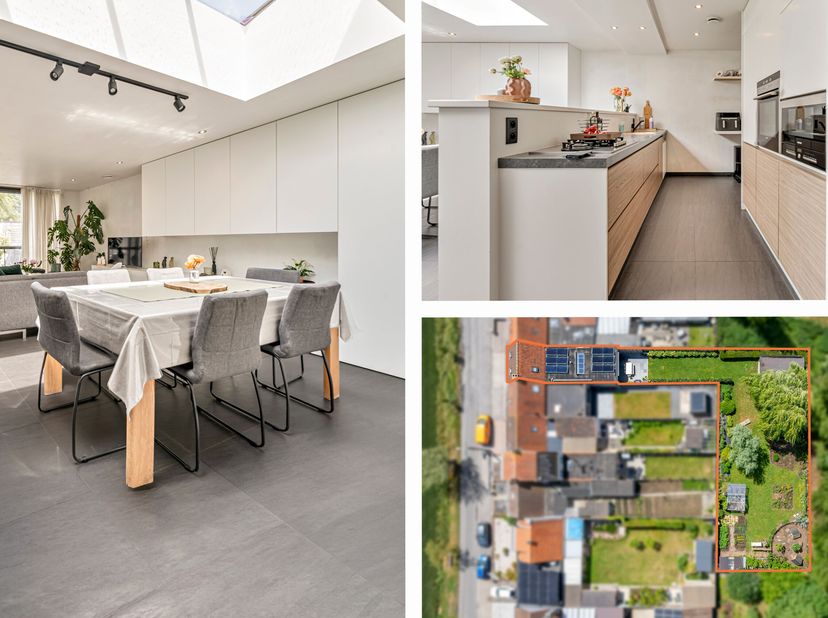 Deze landelijk gelegen woonst met privé parking beschikt over een ruim perceel van 838 m².<br />
We betreden deze woning langs de ruime hal met ingema