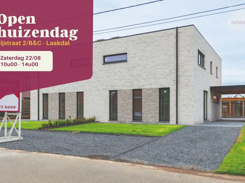 OPEN HUIZENDAG | 22 augustus | 10u–14u<br />
Ontdek onze 2 prachtige nieuwbouwwoningen in Laakdal!&amp;nbsp;<br />
Kom vrijblijvend langs en ontdek zelf d