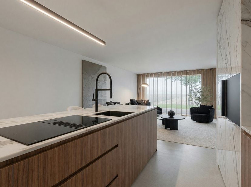 Appartement 1.4 is een exclusief hoekappartement op de eerste verdieping waar luxe, comfort en buitenleven perfect samenkomen. Met een netto woonopper